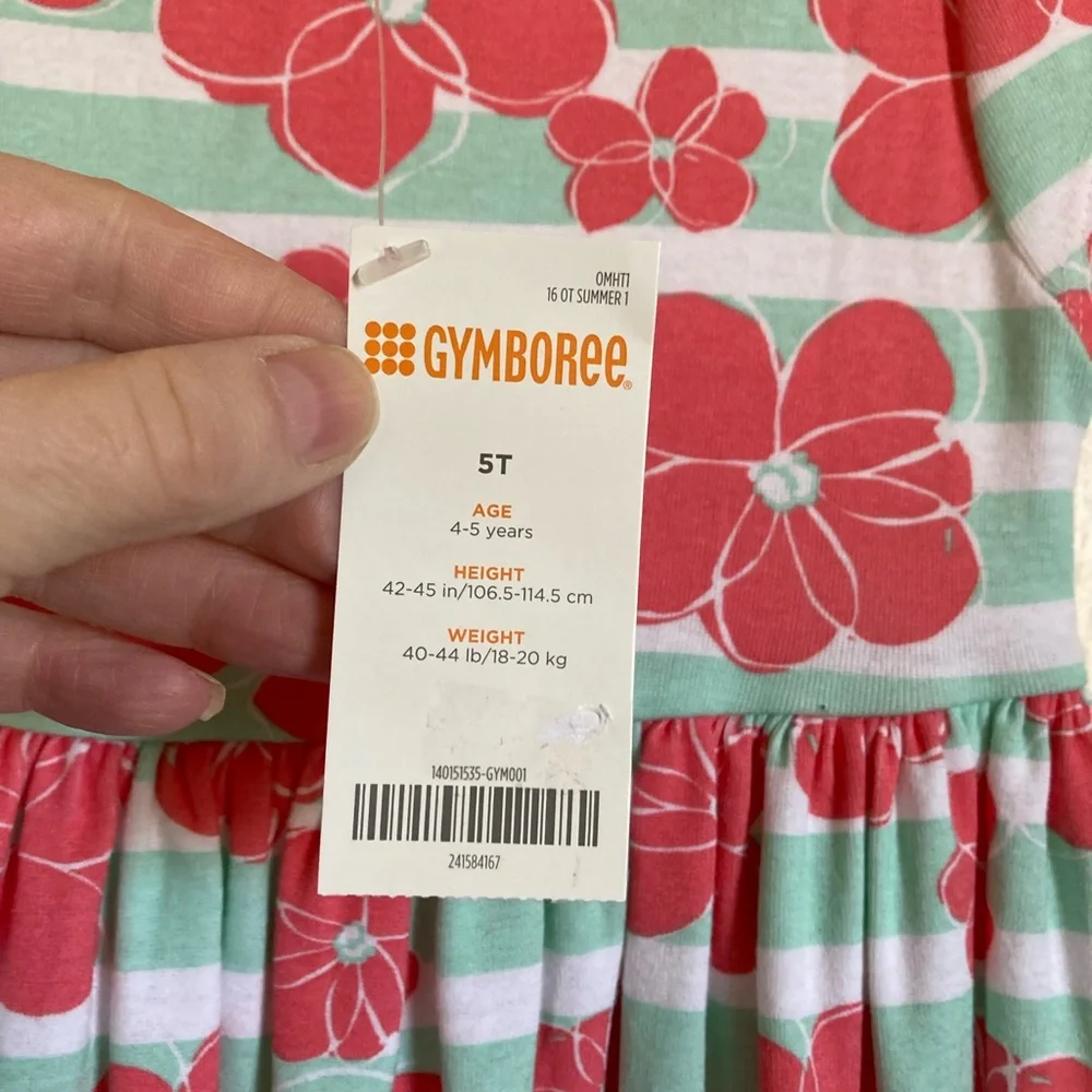 *Gymboree New Toddler Girls Size 5T White Floral Striped Short Sleeve Dress #G